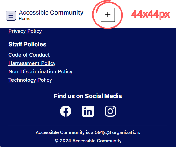 At the top of the page is a modified cursor highlighted with a red circle. It is a 44 by 44 pixel square with a black cross in the center.