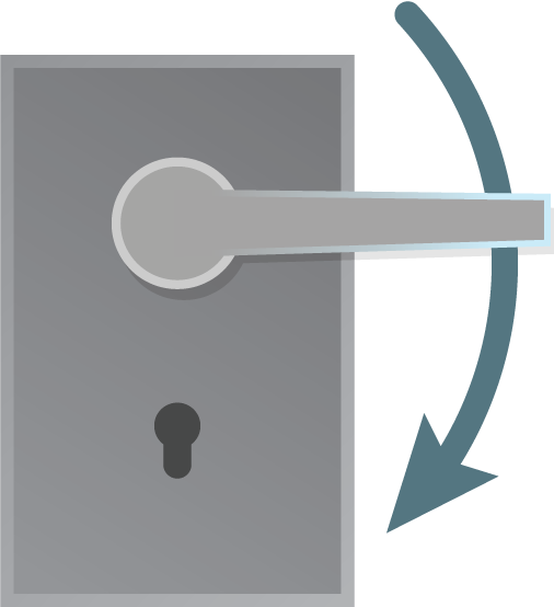 A lever door handle moving downward with an arrow motion